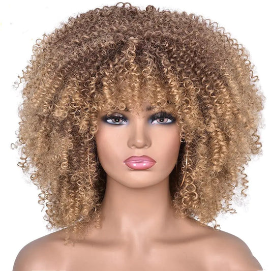 Short Curly Afro Wig for Women with Rose Mesh Design