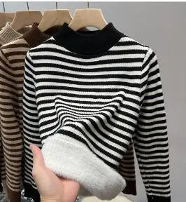 Striped Women's Sweater with Fleece (One Piece)