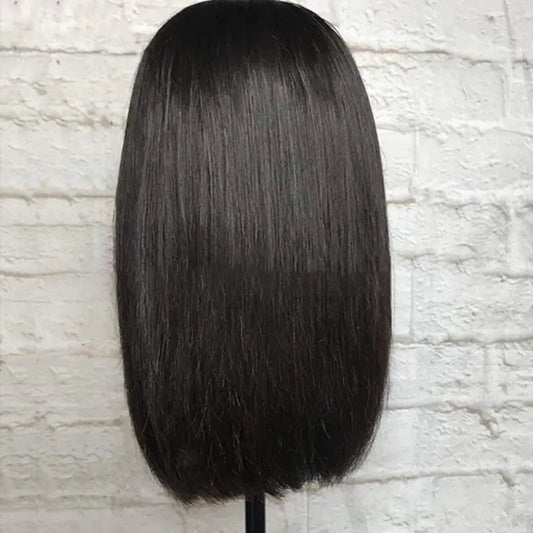 European American Black Short Straight Lace Wig
