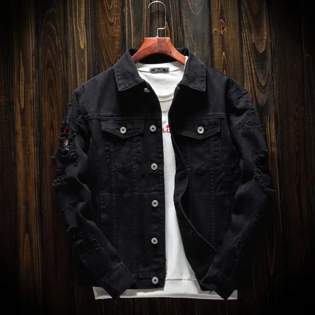Men's Hip-Hop Denim Jacket - Casual Streetwear Style