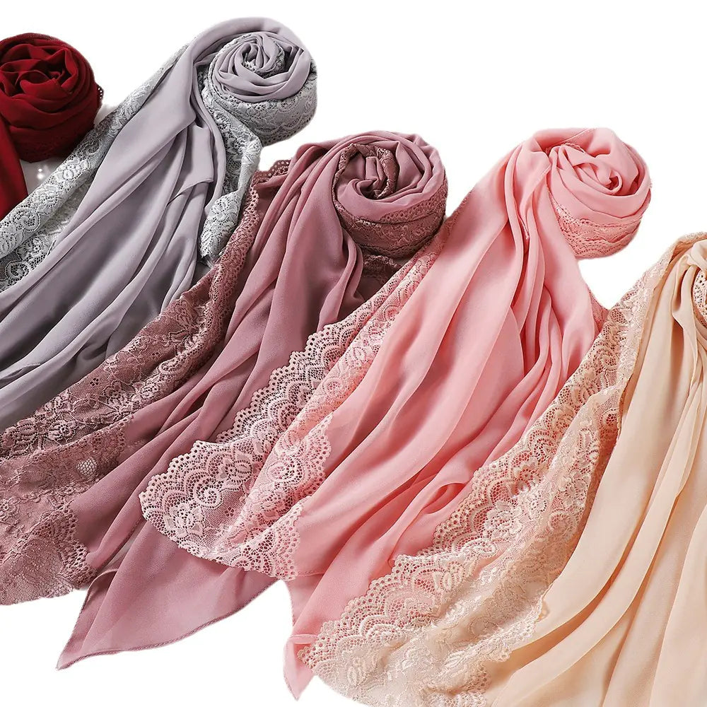 Summer Pearl Chiffon Lace Women's Head Scarf for Travel