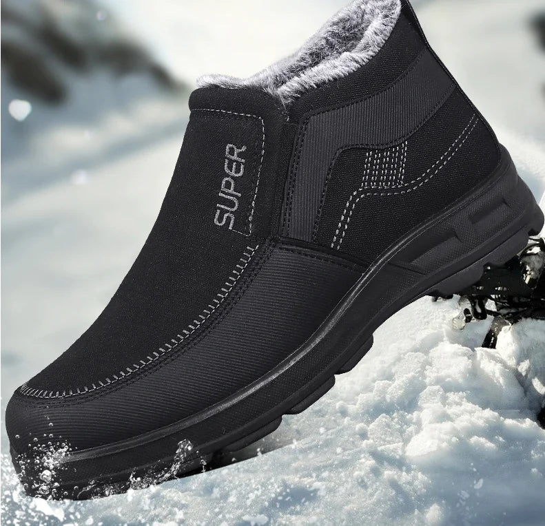 Men's Winter Leather Boots with Thick Lining (One Pair)