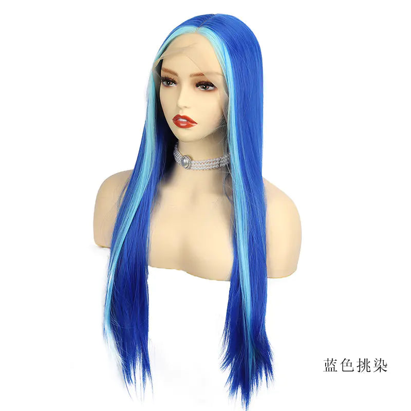 Ladies Front Lace Long Straight Fiber Wig Head Cover