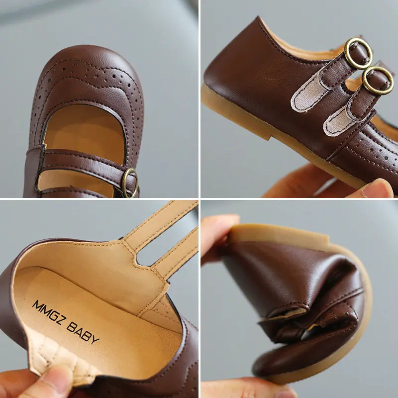 Kids Retro Hollow Leather Loafers - Non-Slip Casual Shoes