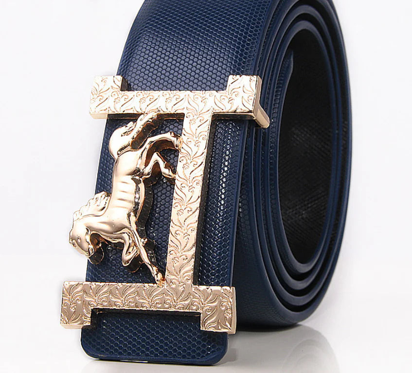 H Leather Belt with Gold Buckle for Men and Women