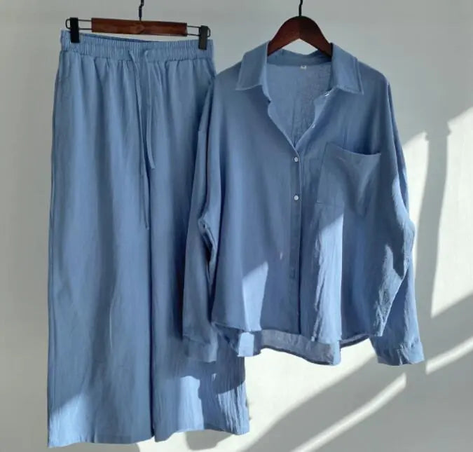 Seattle Linen Set with High-Waisted Loose Pants (One Set)