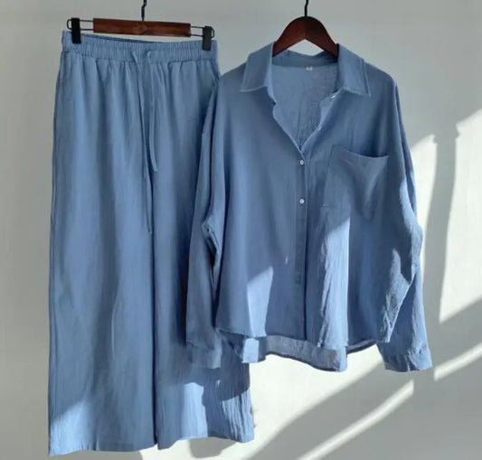 Seattle Linen Set with High-Waisted Loose Pants (One Set)