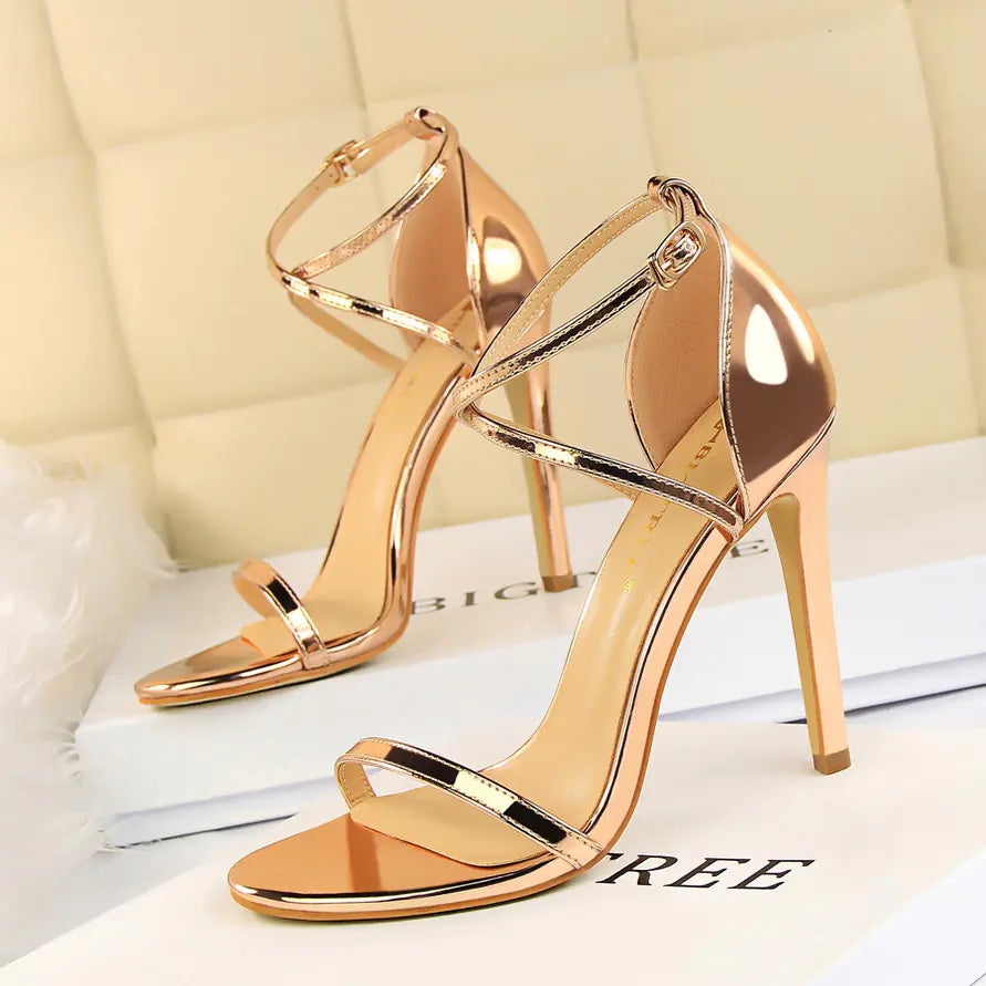 "Sexy Cross Buckle Patent Leather High Heels"