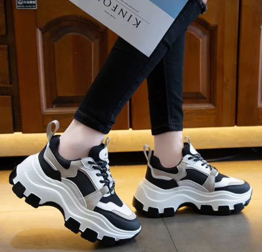 Lace-Up Round Toe Women's Mesh Platform Shoes