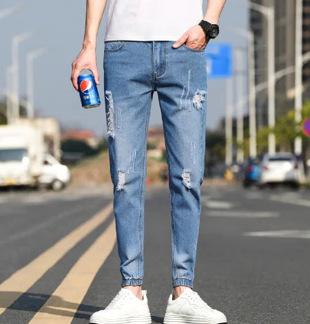 Spring and Summer Men's Ripped Slim Fit Jeans (One Piece)