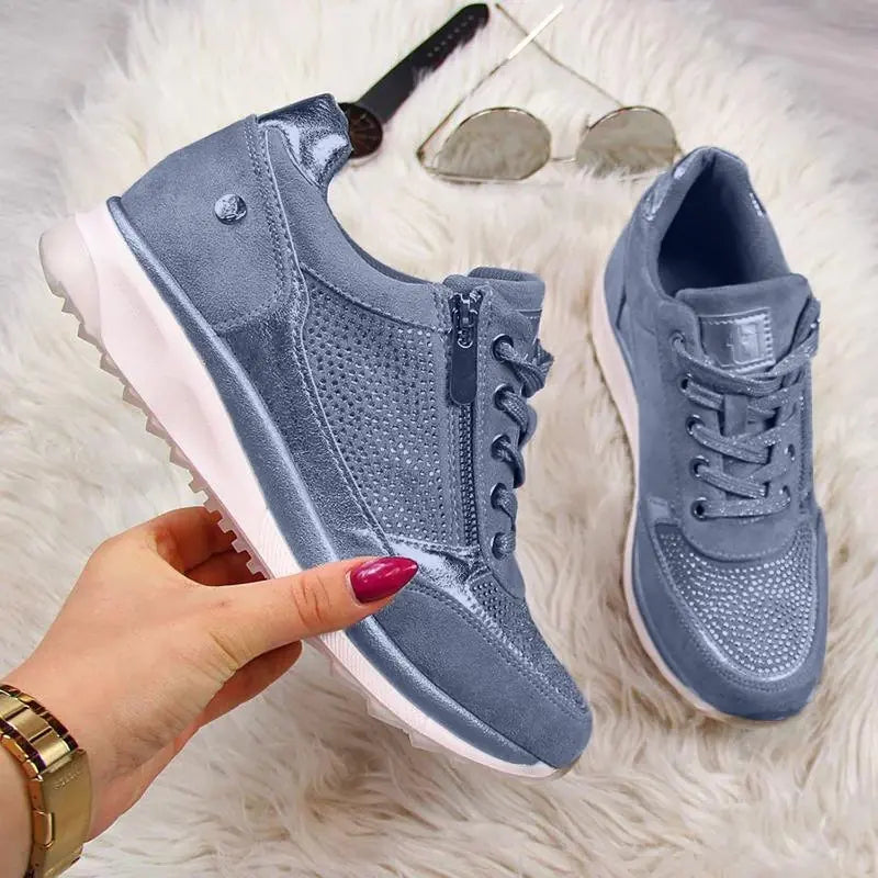 Women's Casual Lace-Up Gold Platform Sneakers