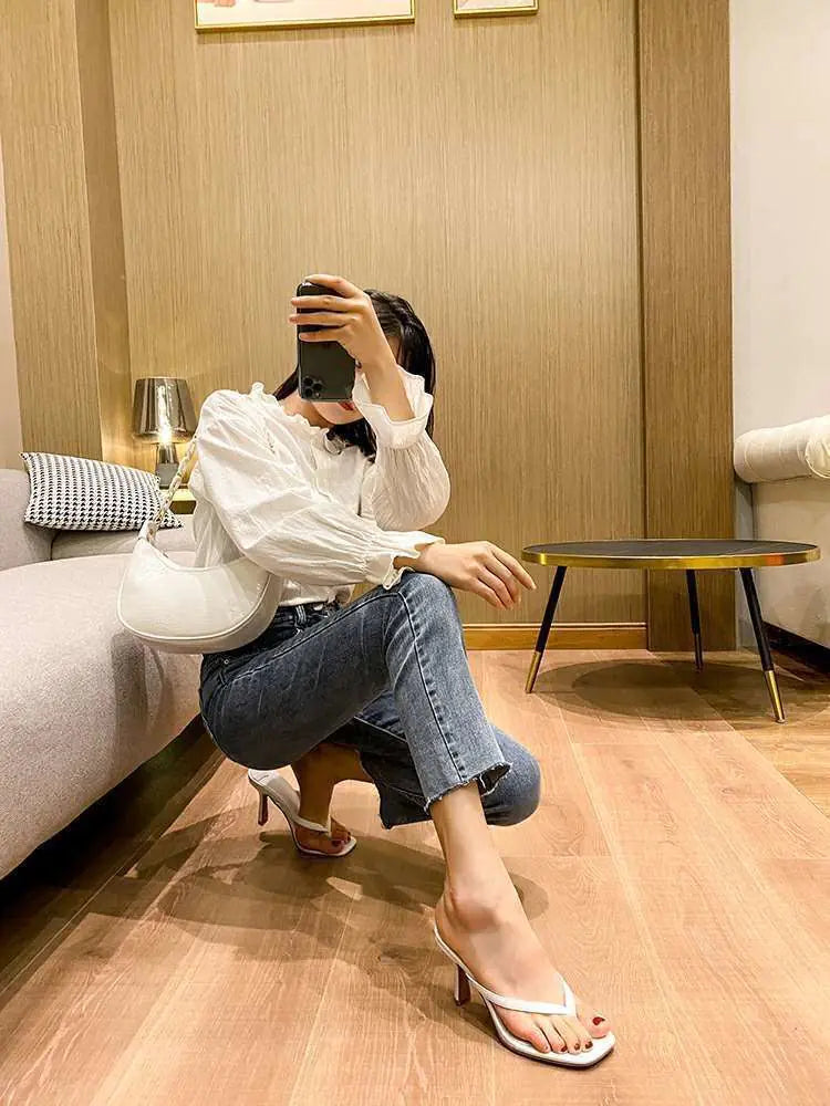 2023 Women's High Heel Flip Flops with Square Toe