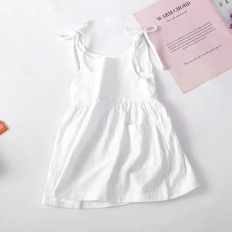 Girls Summer Solid Color Cotton Linen Sling Dress