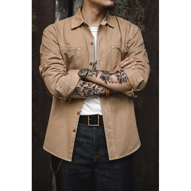 High-Quality Heavy Denim Vintage Work Shirt for Men