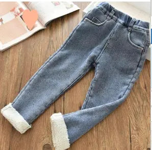 Kids' Jeans with Plush Lining for Winter (One Piece)