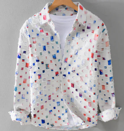 CHÉVALIER® Frayed Denim Shirt with Print (One Piece)