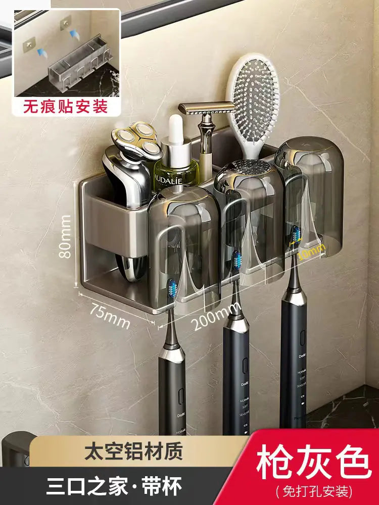 Wall-Mounted Toothbrush and Cup Holder for Bathroom