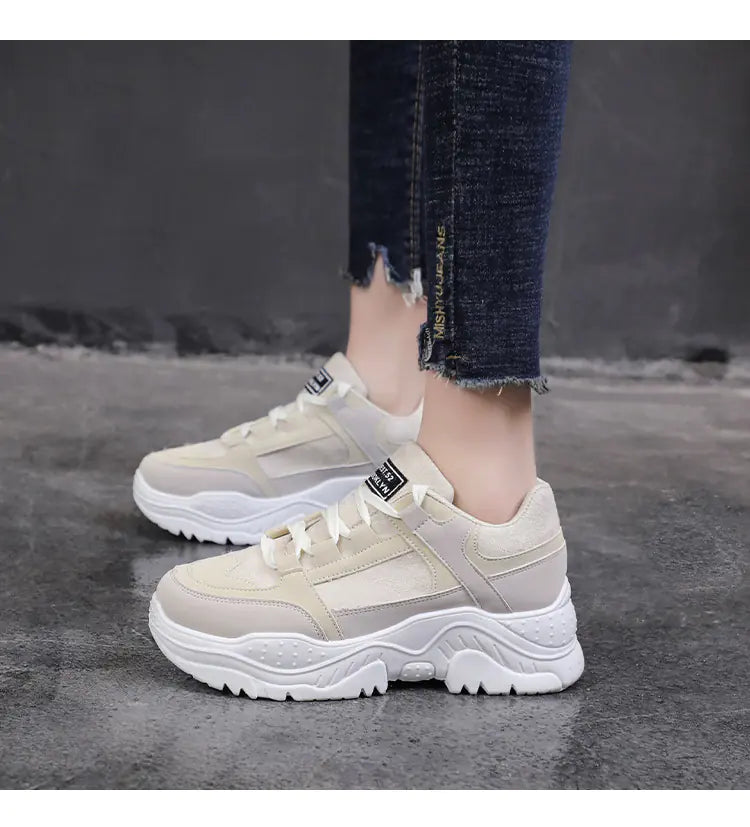 Women's Casual Thick Sole Sneakers - Korean Style