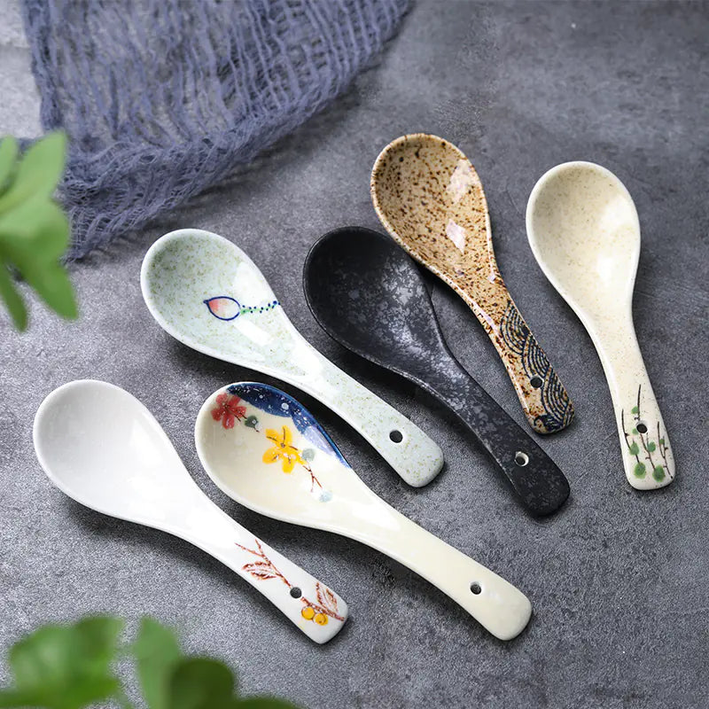 Japanese Ceramic Hand-Painted Spoon for Dining