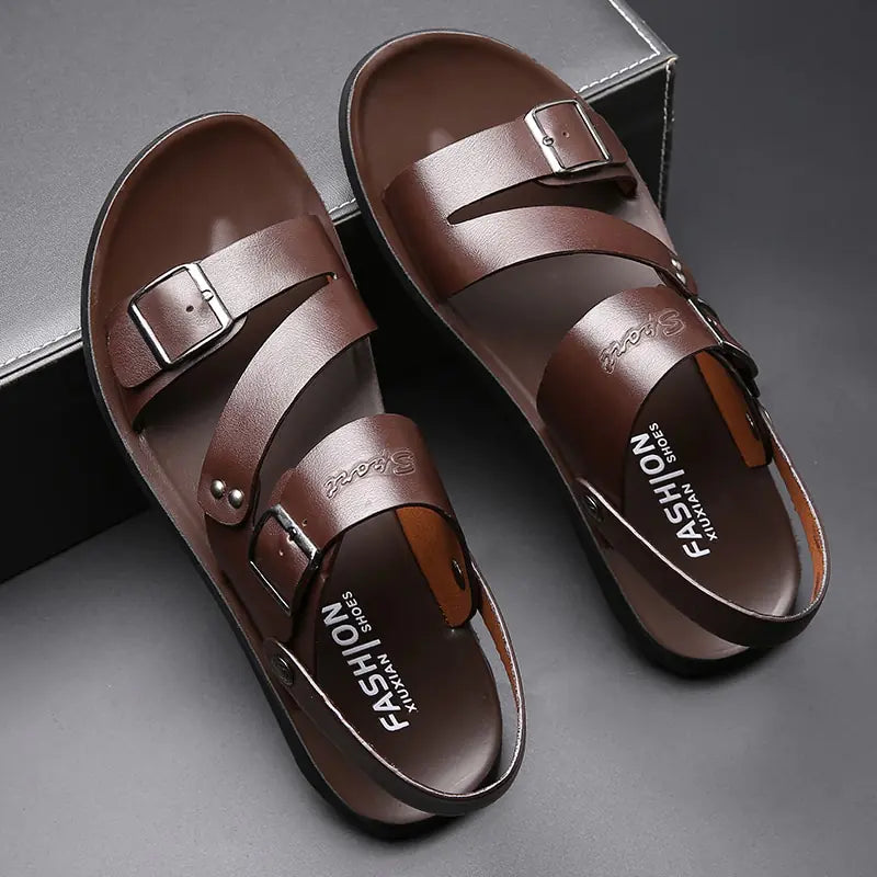 Stylish Casual Beach Sandals - Thick Sole Men's Leather