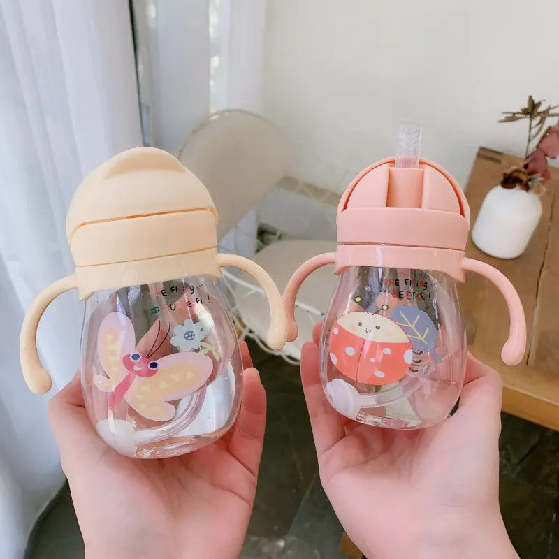 Cute Baby Straw Cup with Gravity Ball and Handle