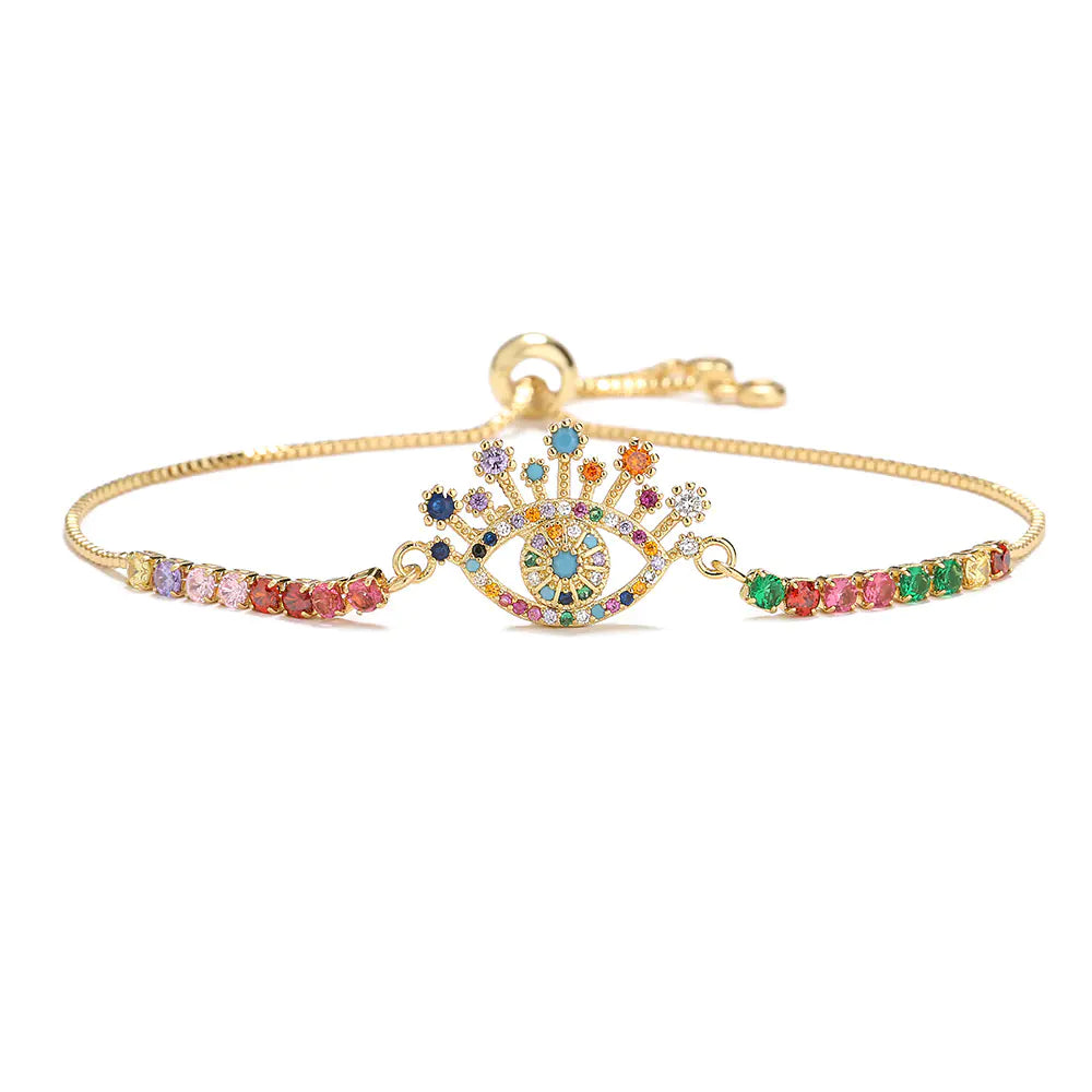 Copper Plated Gold Mixed Color Zircon Bracelet for Women