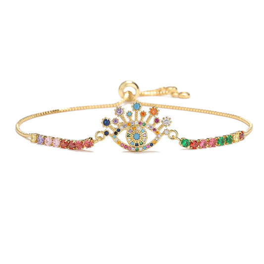 Copper Plated Gold Mixed Color Zircon Bracelet for Women