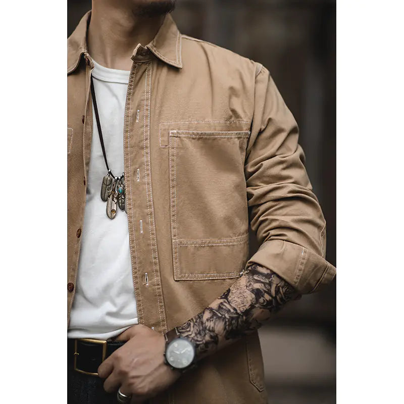 High-Quality Heavy Denim Vintage Work Shirt for Men