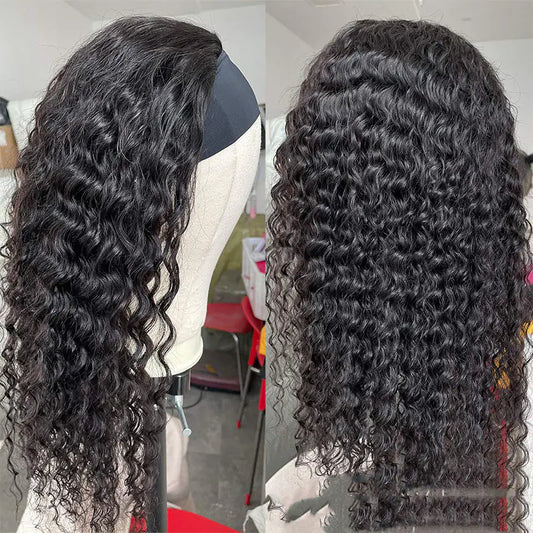 Natural Color Long Curly Hair Turban Wig with Headgear